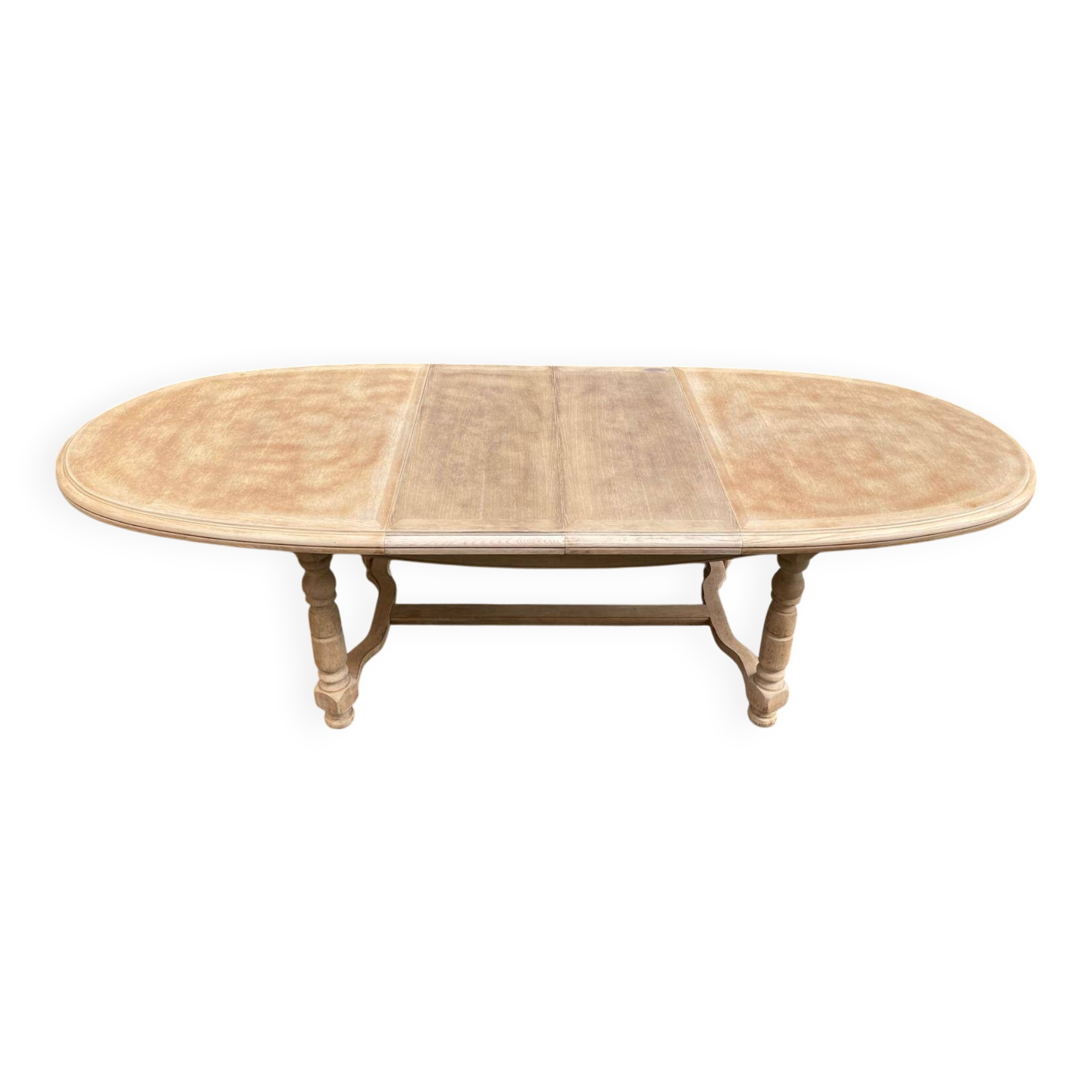 Table à manger de ferme ronde ovale extensible rénovée en bois brut 260cm