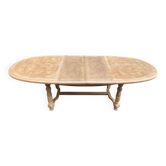 Table à manger de ferme ronde ovale extensible rénovée en bois brut 260cm