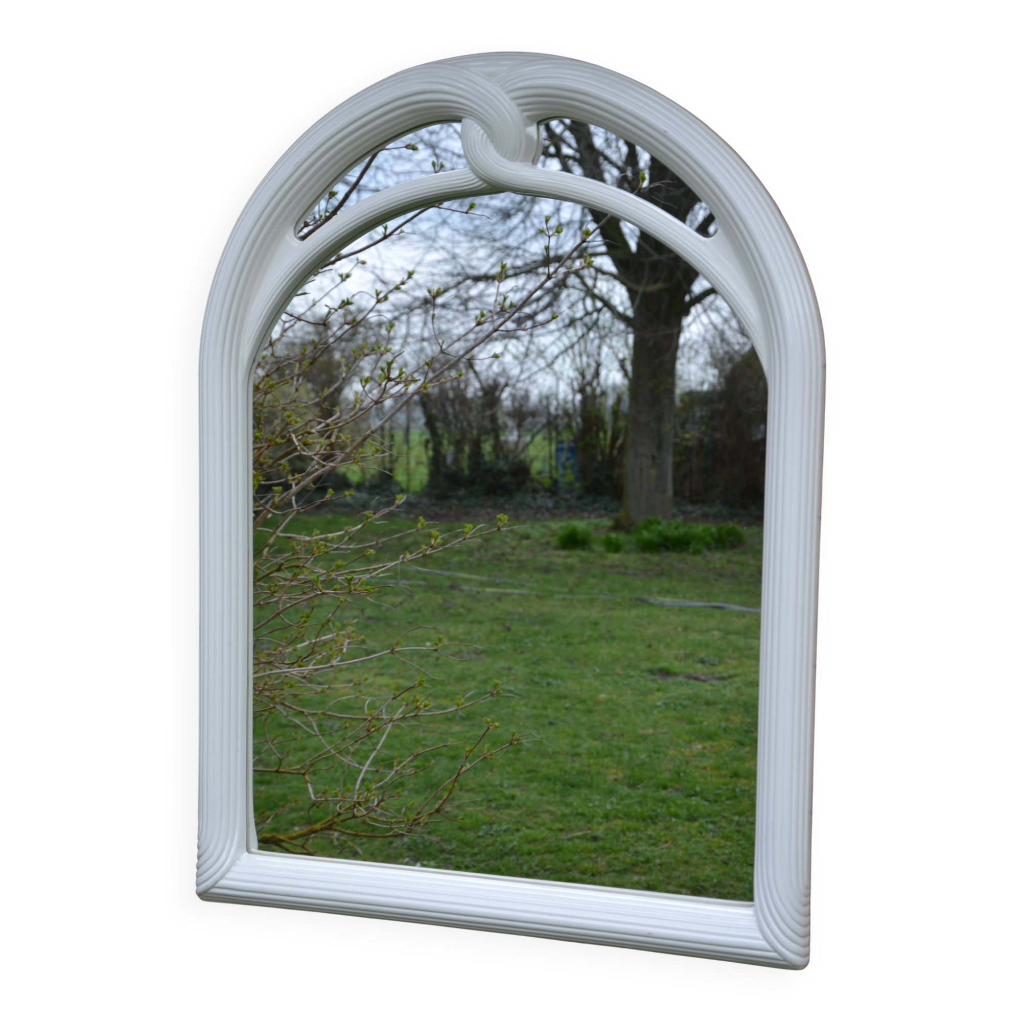 White mirror in 90s Art Deco style