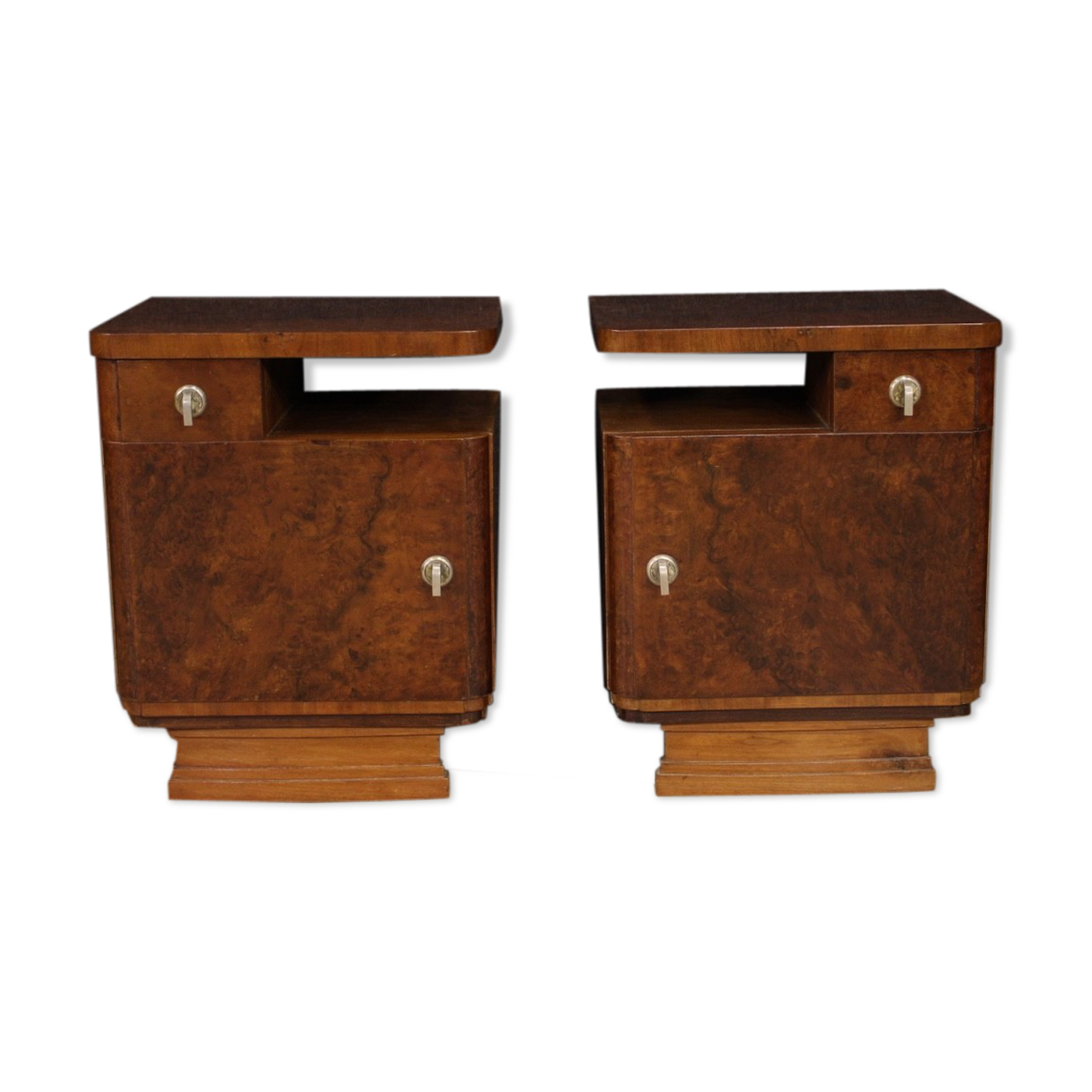 Pair of Italian nightstands in walnut and burl