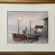 Tableau HST "Marine, les barques au port" signé W. Jones, référencé