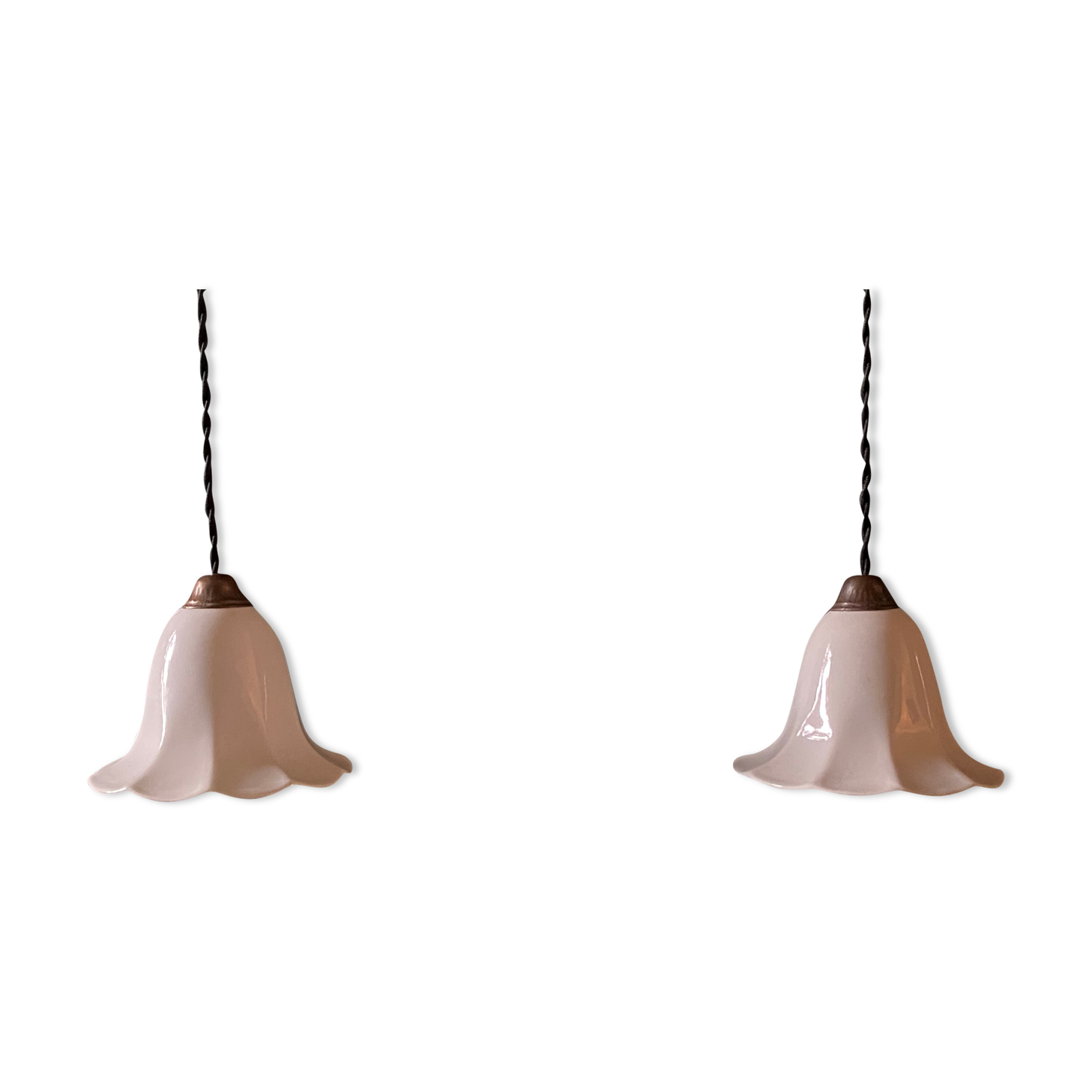 Pair of antique porcelain pendant lamps