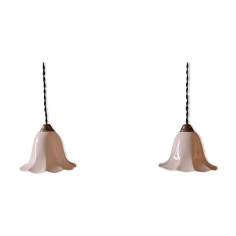 Pair of antique porcelain pendant lamps