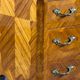 Louis XV style writing desk with a drop-leaf, made of veneer and marquetry, 19th century.