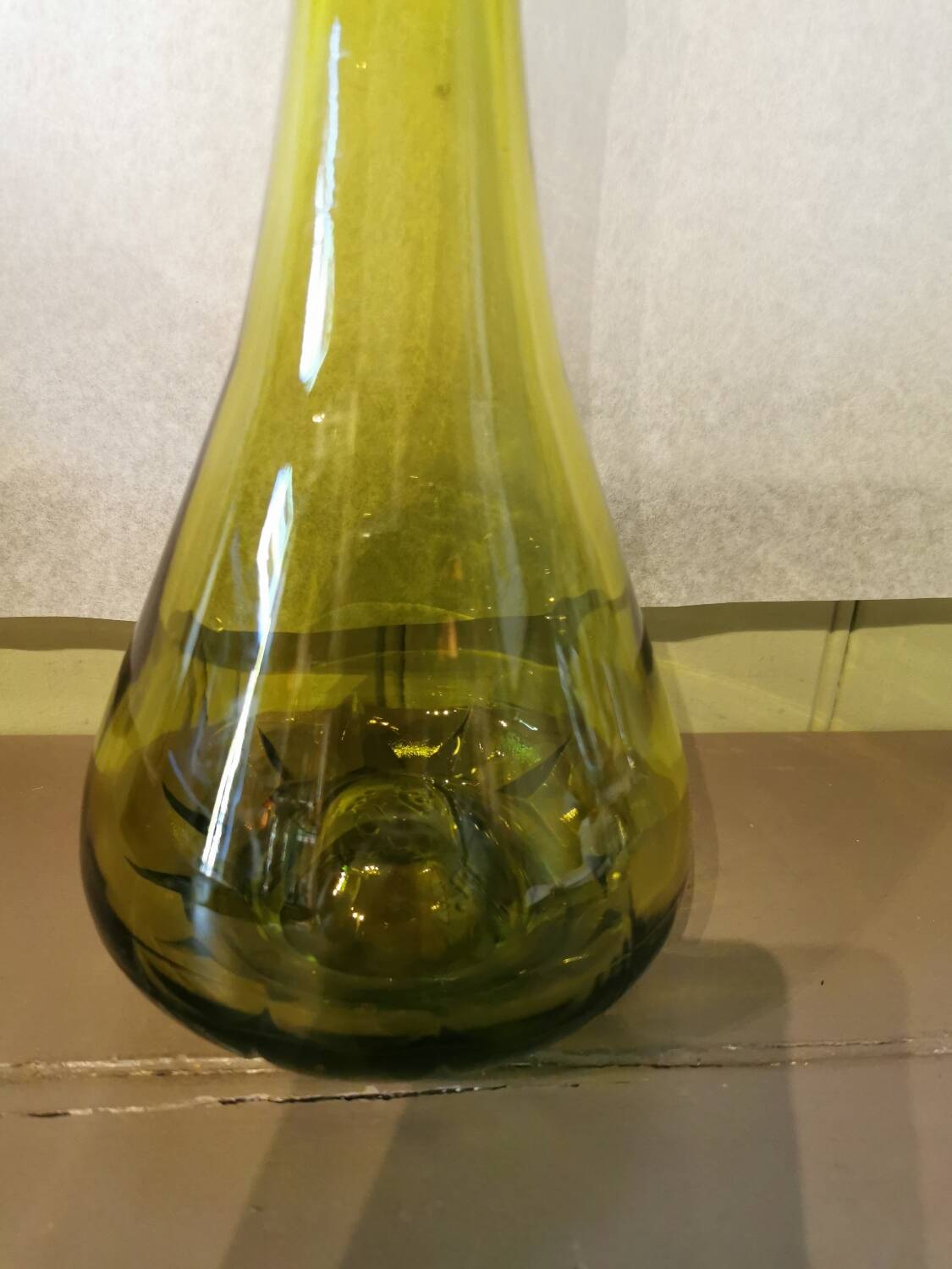 Vintage olive green glass carafe