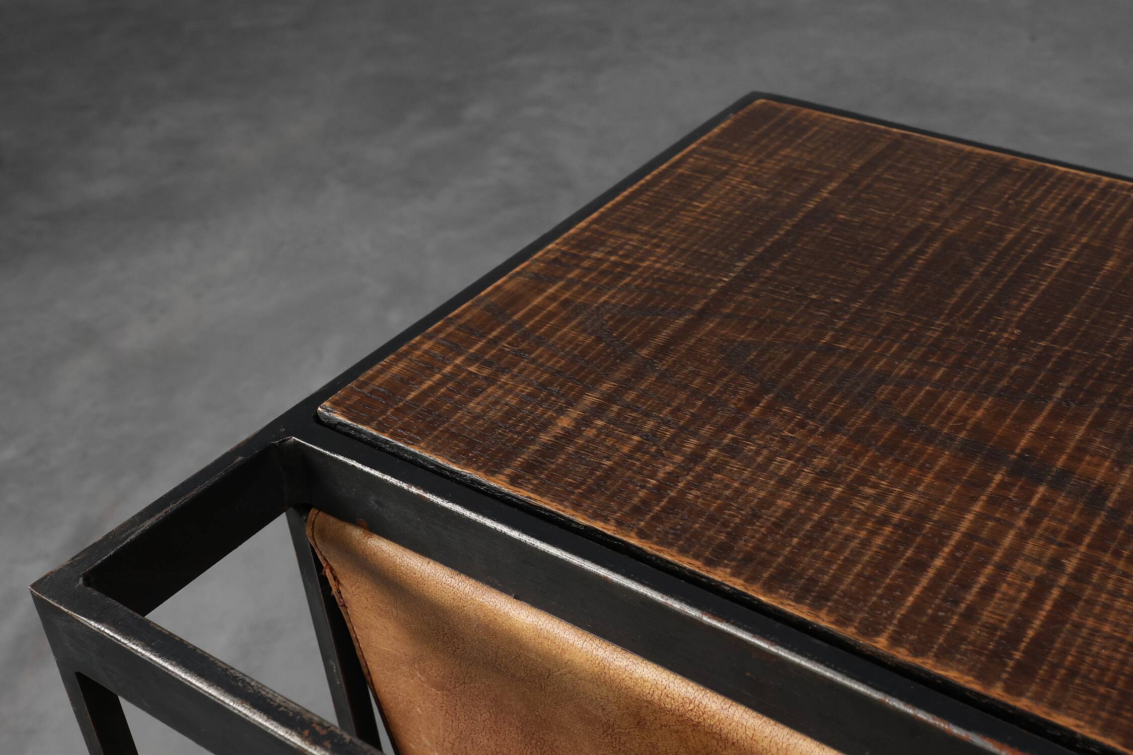 Mid-Century Magazine Holder in Metal, Wood and Leather, Belgium 1960s