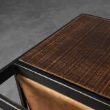 Mid-Century Magazine Holder in Metal, Wood and Leather, Belgium 1960s