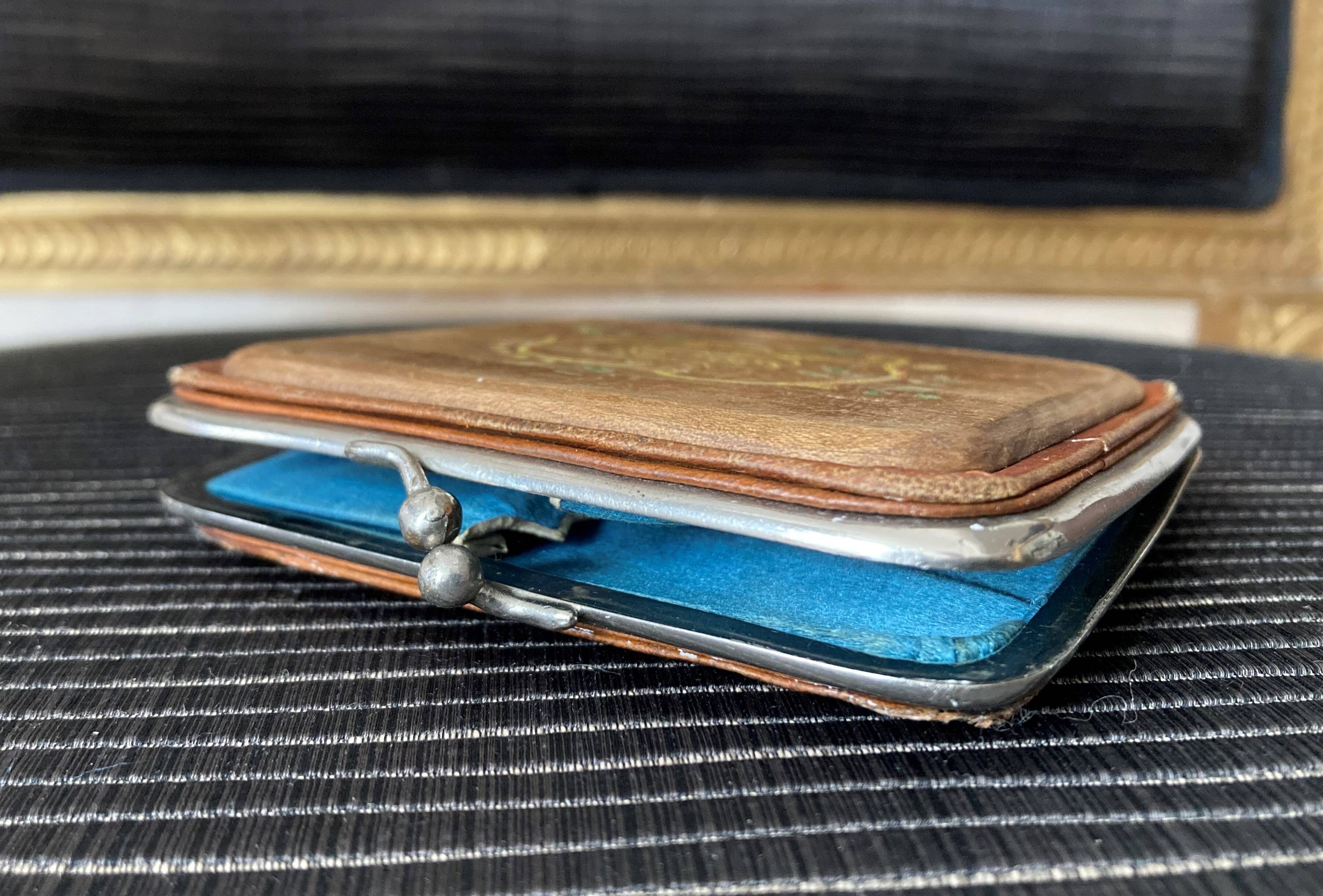 Old wooden, metal and silk cigarette case 19th century
