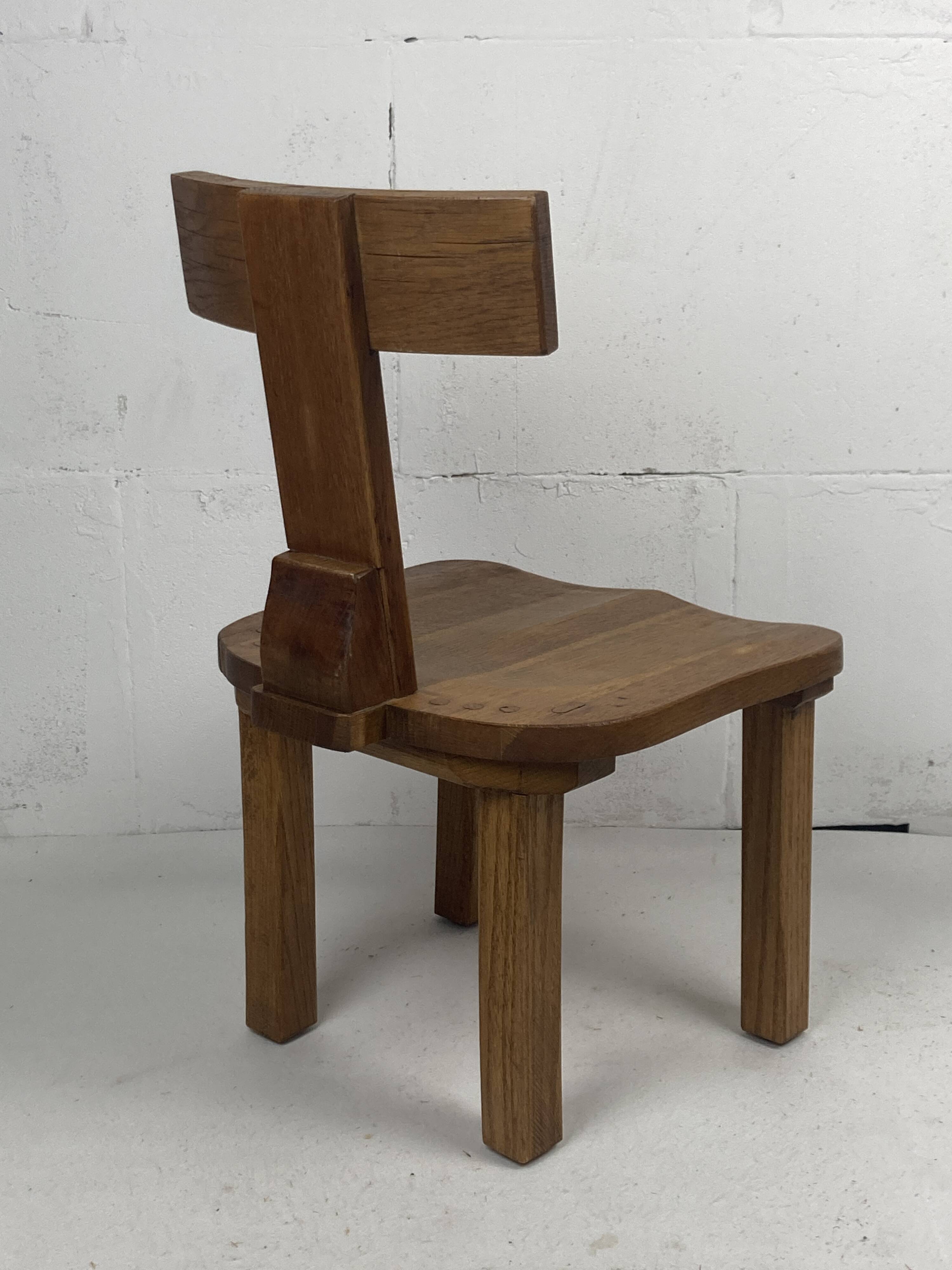 Brutalist oak low chair or children's chair, Dutch 1970s