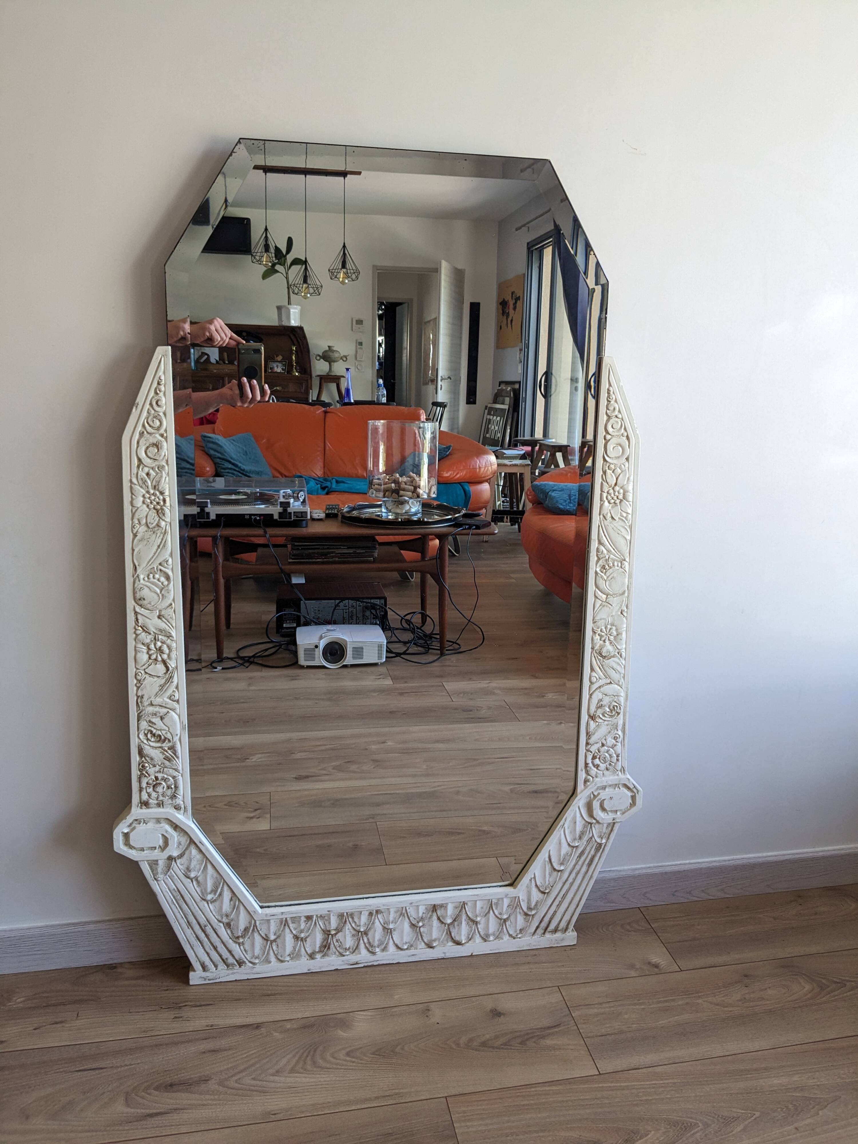 Hexagonal art deco mirror 131 x 88 cm
