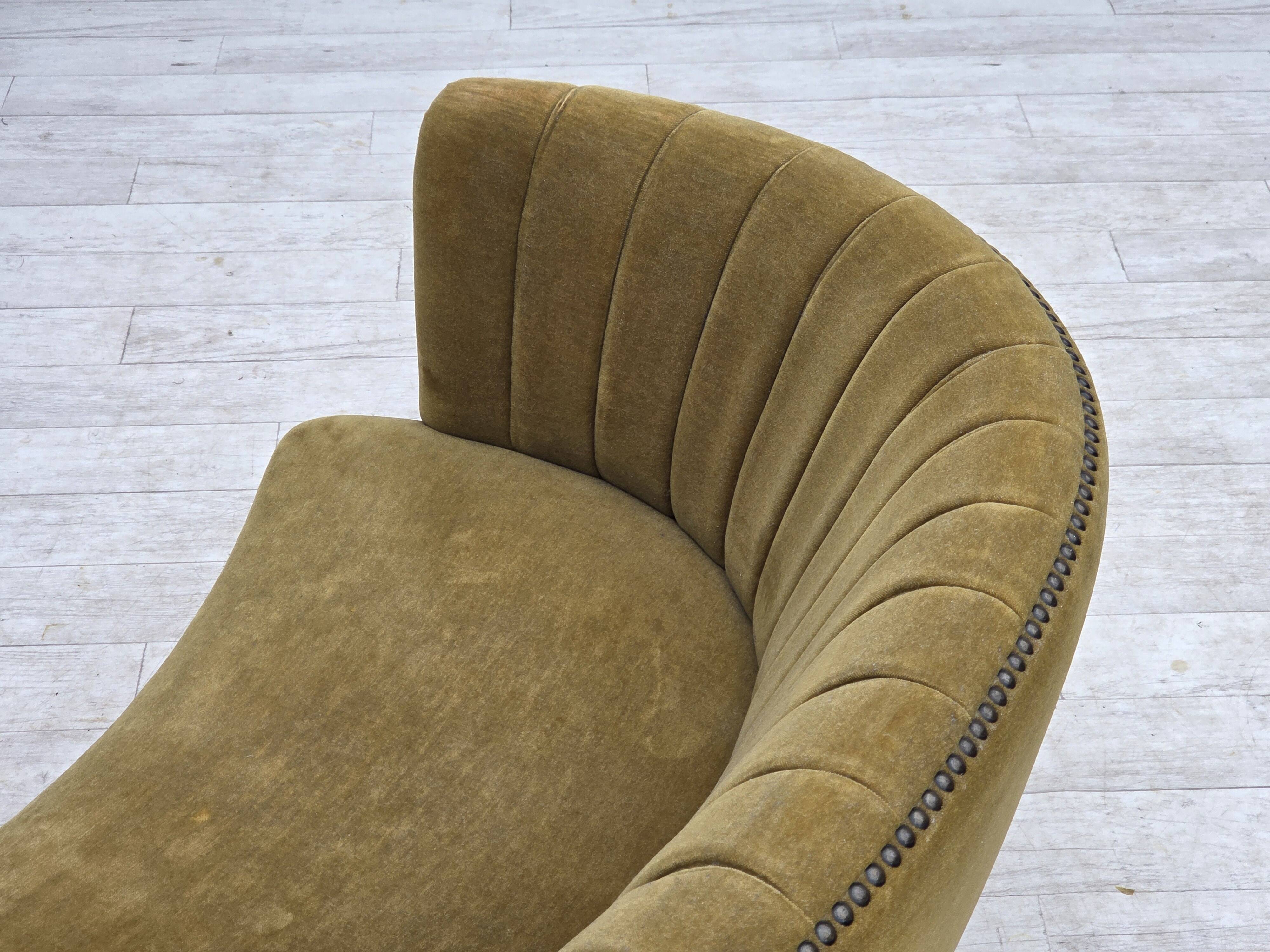 1970s, Danish 2-seater "Banana" sofa, green furniture velour.