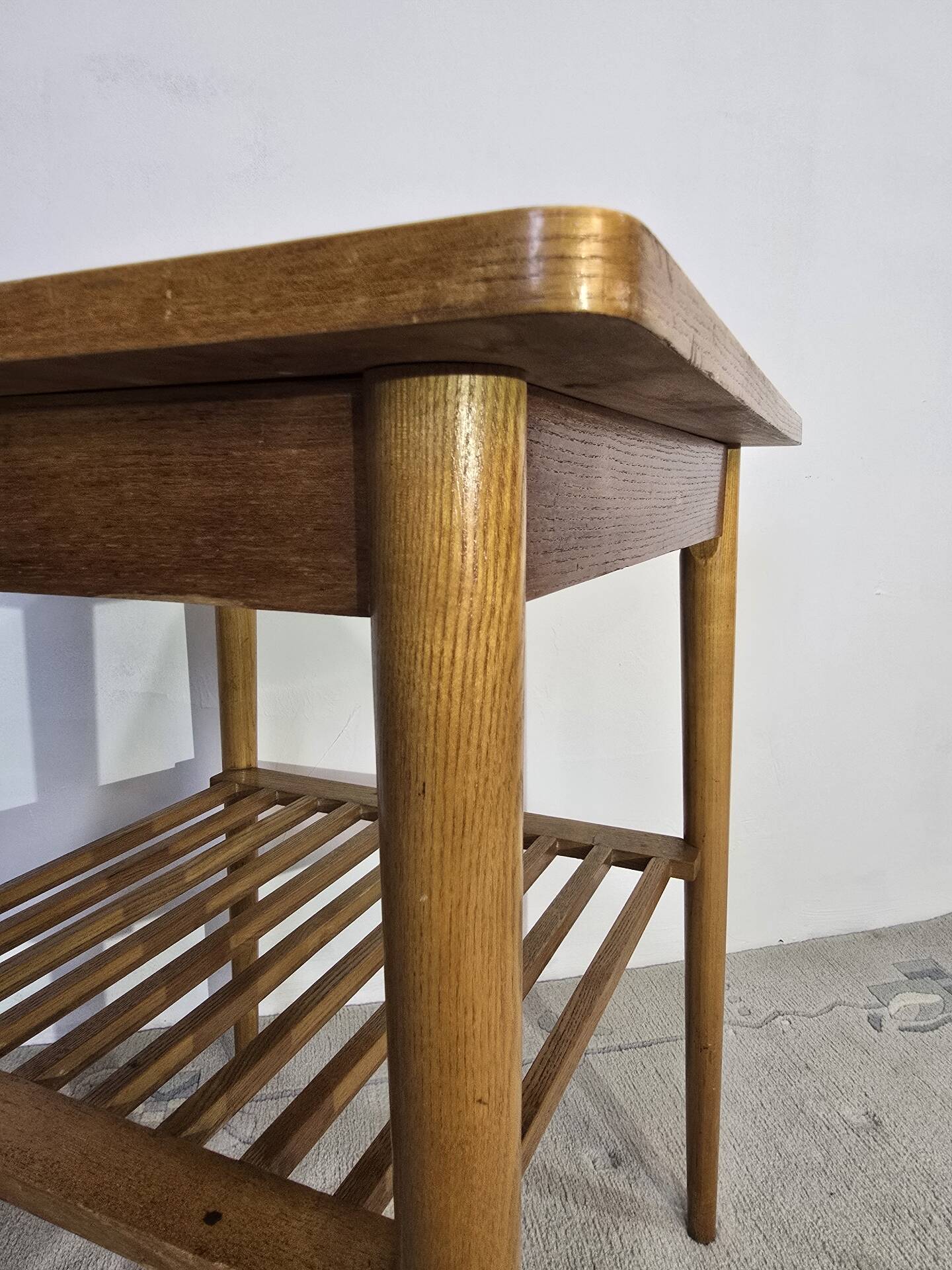 70s Hardwood Coffee Table with Slatted Shelf