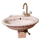 Small vintage sink paris porcelain les bains decorated with peach blossoms