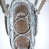 Iron and wicker bottle rack for 3 bottles