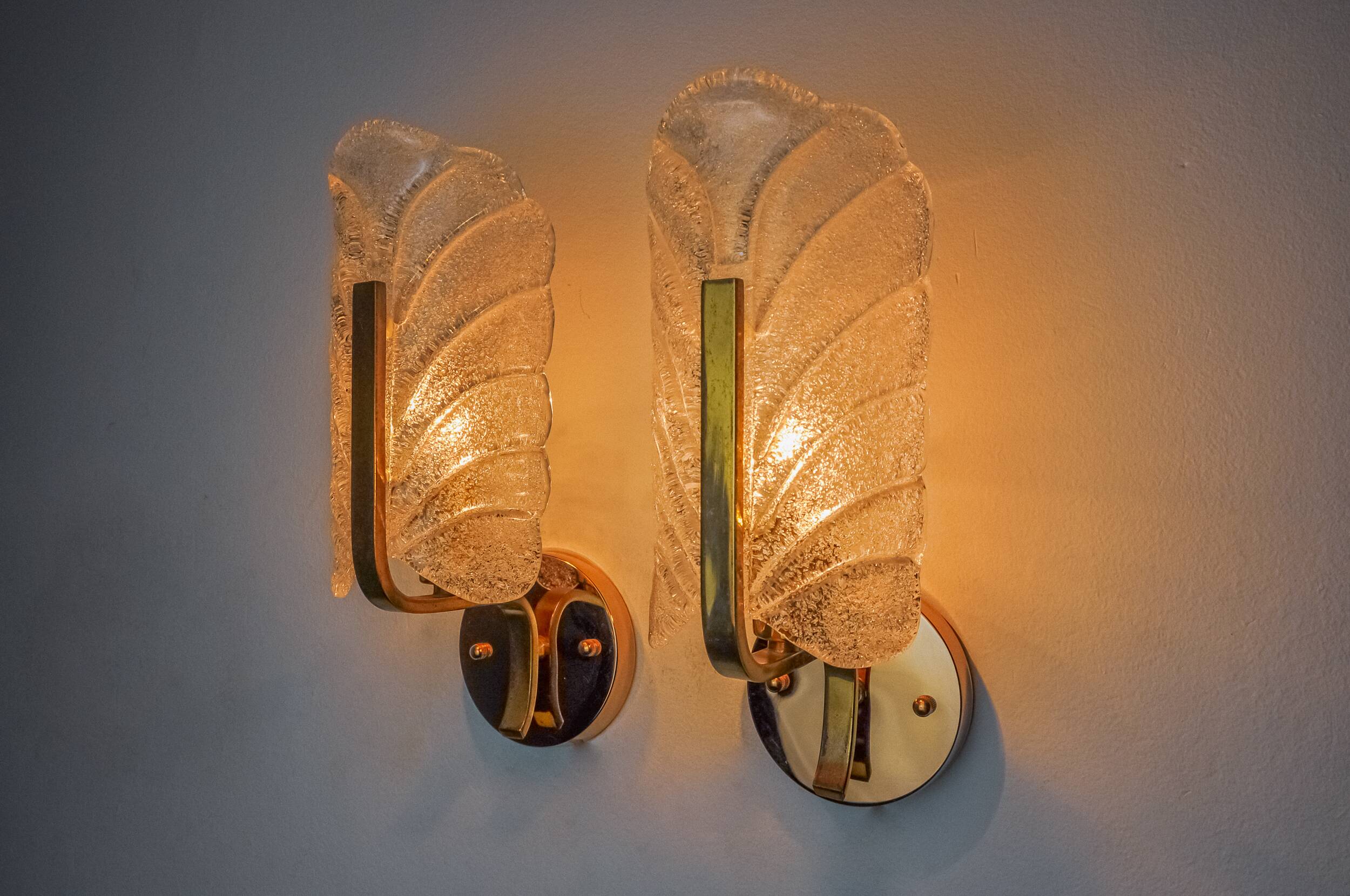 Pair of "leaf" sconces by Carl Fagerlund, Murano glass, Germany, 1970