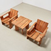 Gerrit Rietveld Pair of Crate Chairs + Table for Cassina 1934/ 1979