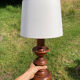 Vintage turned wooden lamp and white lampshade