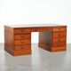 Classic wooden desk in English style with 4 drawers and a blue leather top