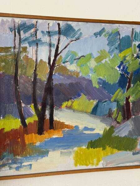 Original Swedish oil on canvas – “Saltsjöbadssommer” by Gustaf Höglund – 1969 – vintage & framed – 51 × 67 cm