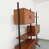 Italian bookcase vintage modular double shelf in teak and metal from the 60s