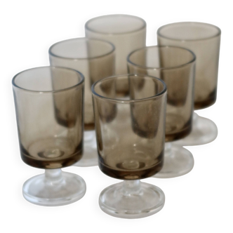 6 vintage Luminarc liqueur glasses, Sweden model - Smoked glass