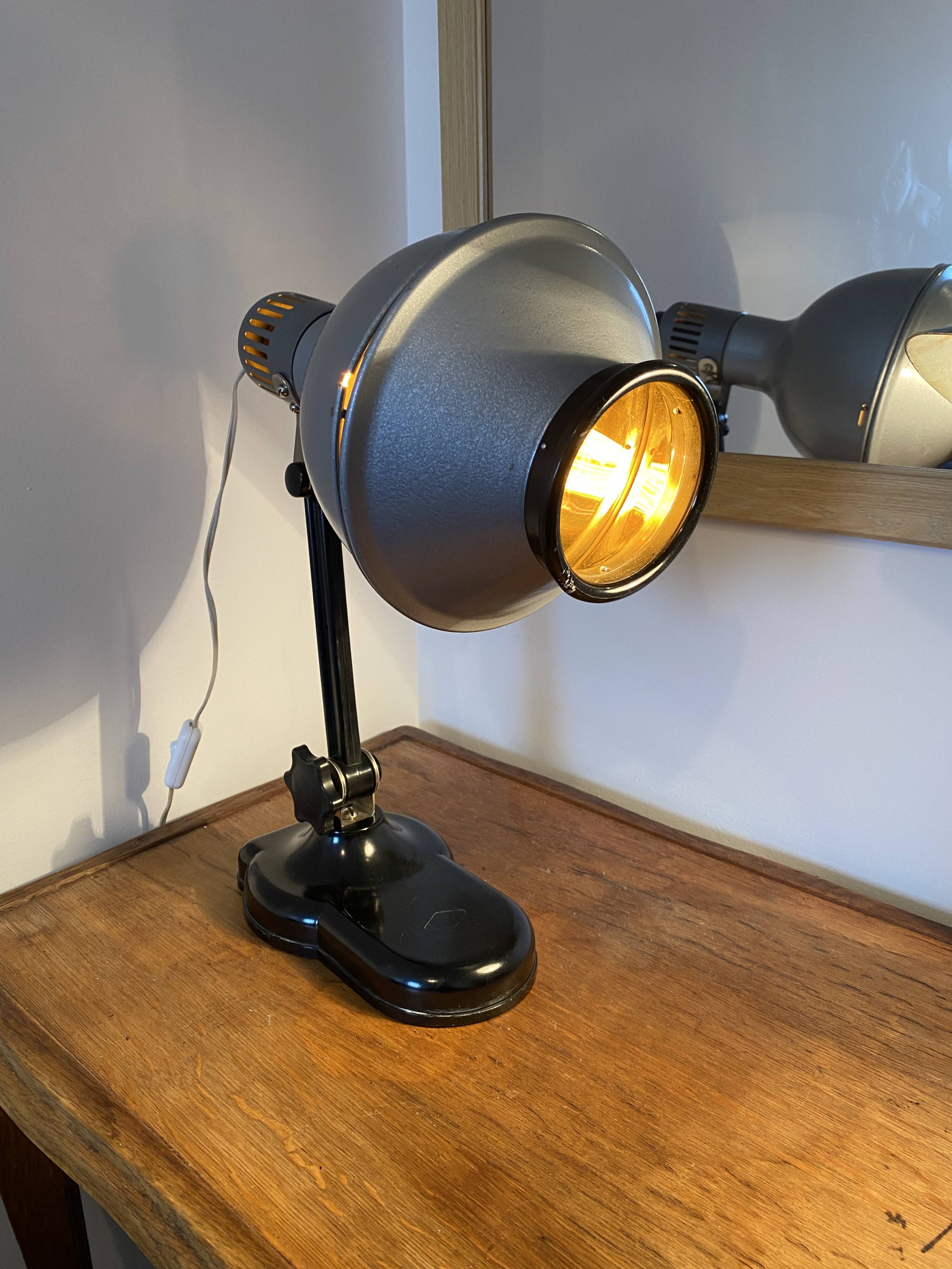 Sollux metal and Bakelite lamp. Industrial