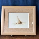 Marine watercolor of Honfleur by Francis Kuhlen, mid-20th century