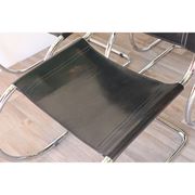 Series of 6 minimalist chairs in chrome metal and black leather around 1970