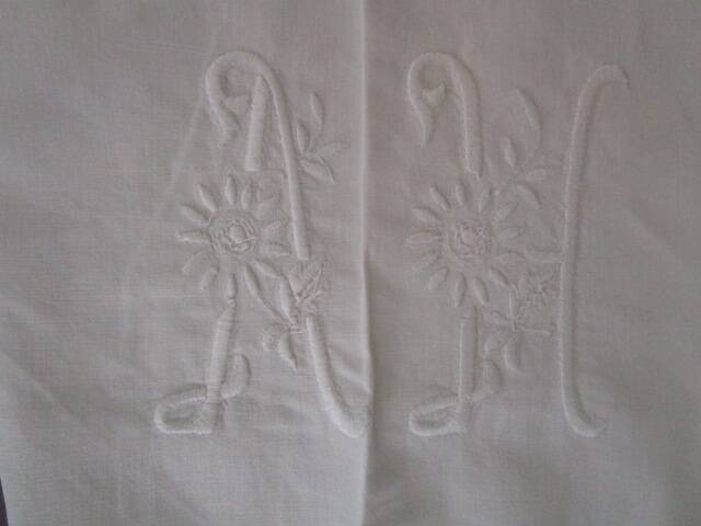 Old embroidered sheet, monogrammed: 310x225cm