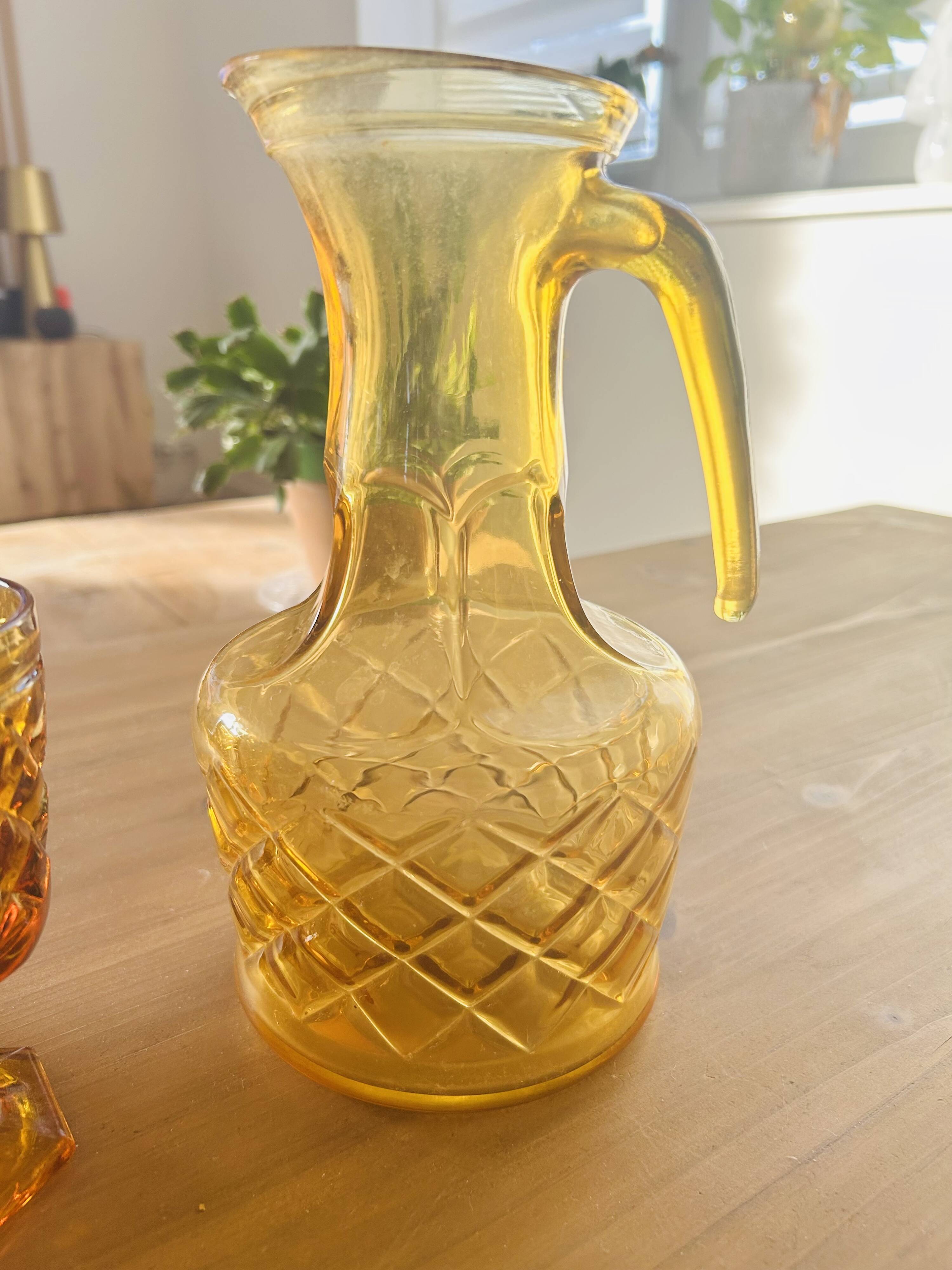 Vintage amber glass aperitif service – complete set – 1960s/70s