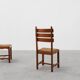 Two Mid-Century Modern Brutalist Oak and Wicker Chairs, 1960