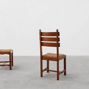 Two Mid-Century Modern Brutalist Oak and Wicker Chairs, 1960