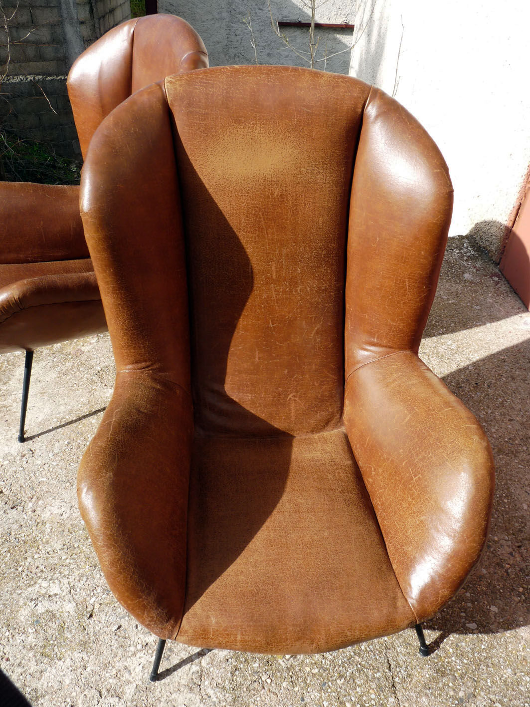 Paire de fauteuils vintage pieds compas années 60