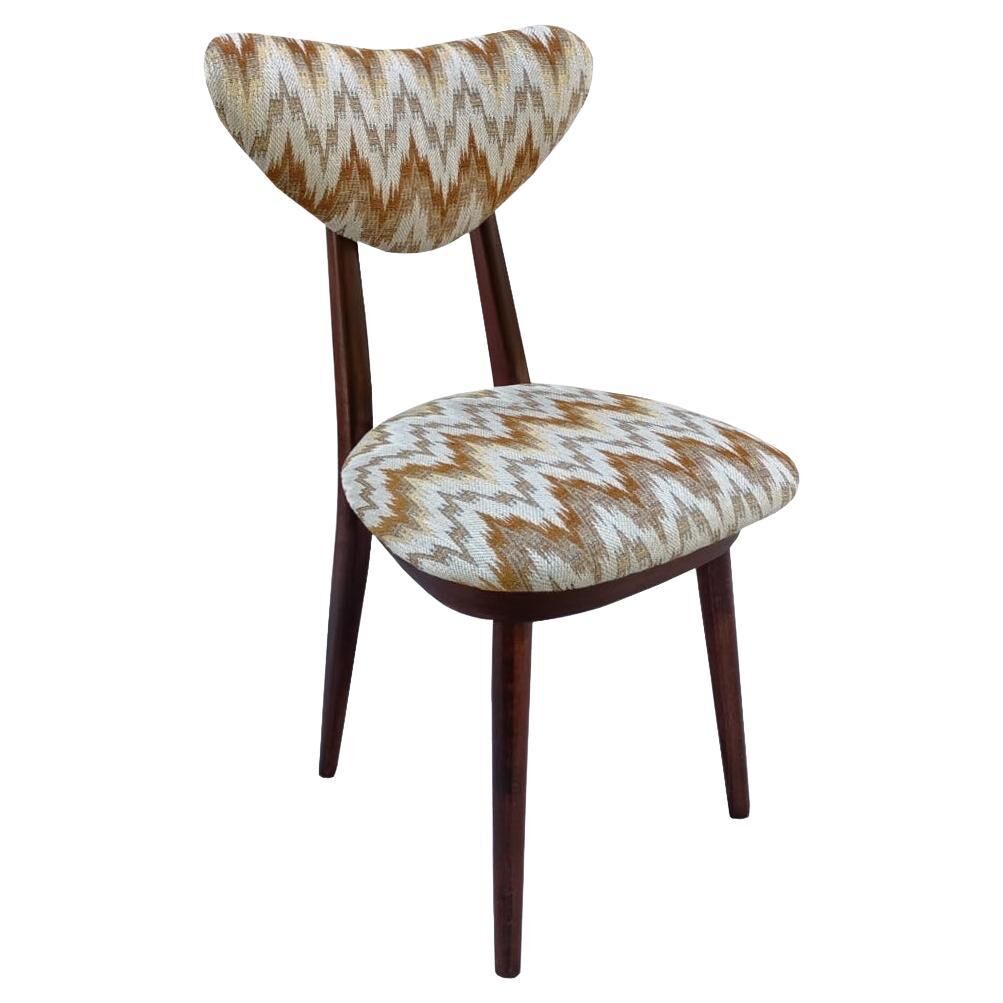 'Heart' Chair Mid-Century Modern, Yellow Velvet Gaston Daniela Jacquard, Dark Wood, Europe 1960s