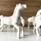 5 White Porcelain Glazed Horses of Happiness Figurines Statuettes