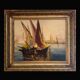 Very old painting of a Mediterranean port.