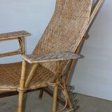 Chaise longue pliante en rotin et osier ancienne