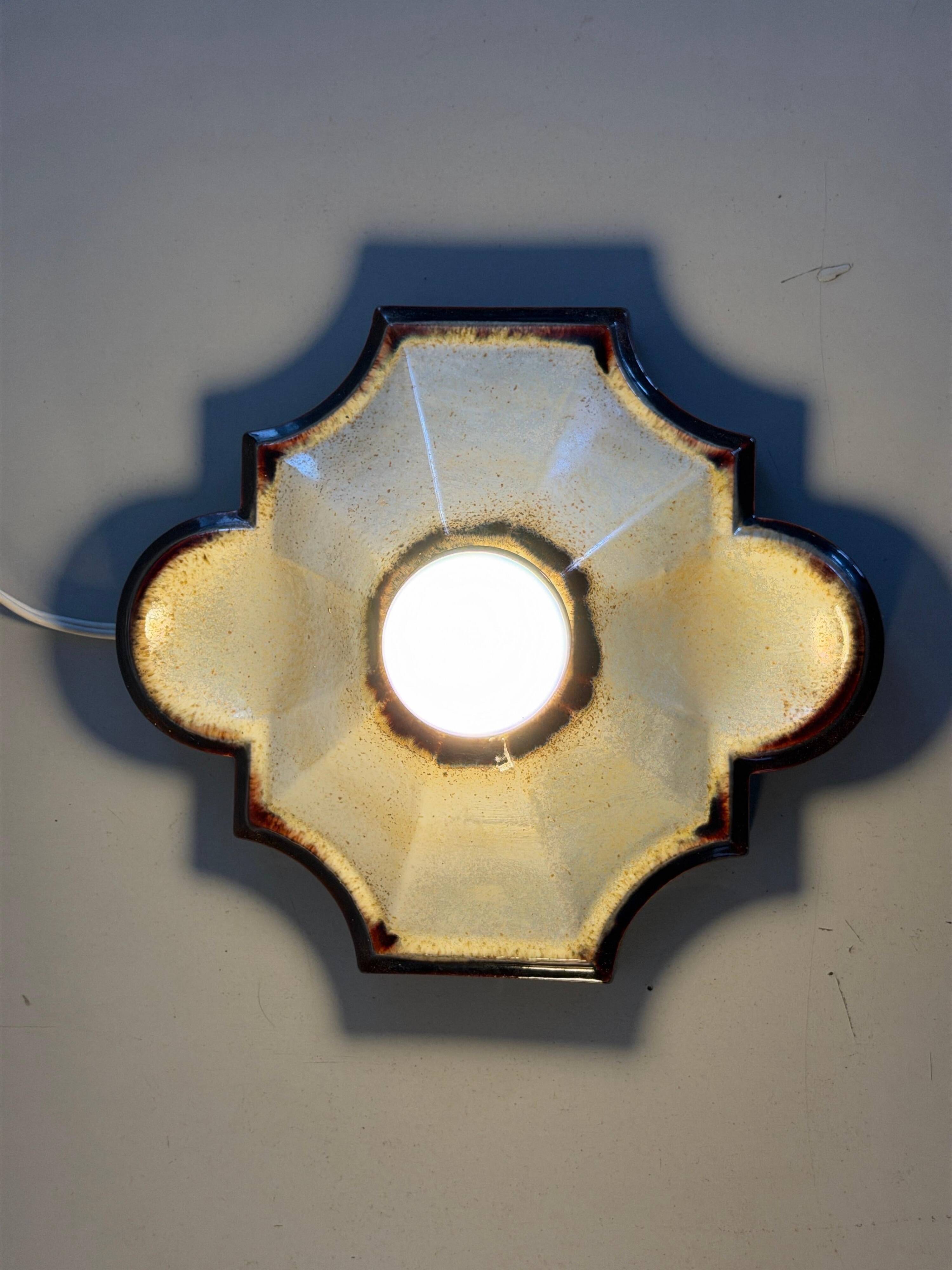Pair of brown and cream ceramic wall lights by PAN Leuchten, 1970 Germany