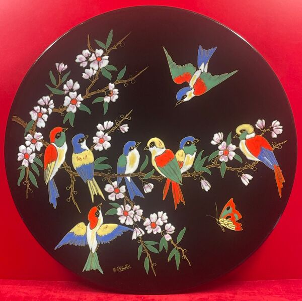 Plat n° 40 en emaux de longwy l'arbre aux oiseaux mp chevallier 37 cm