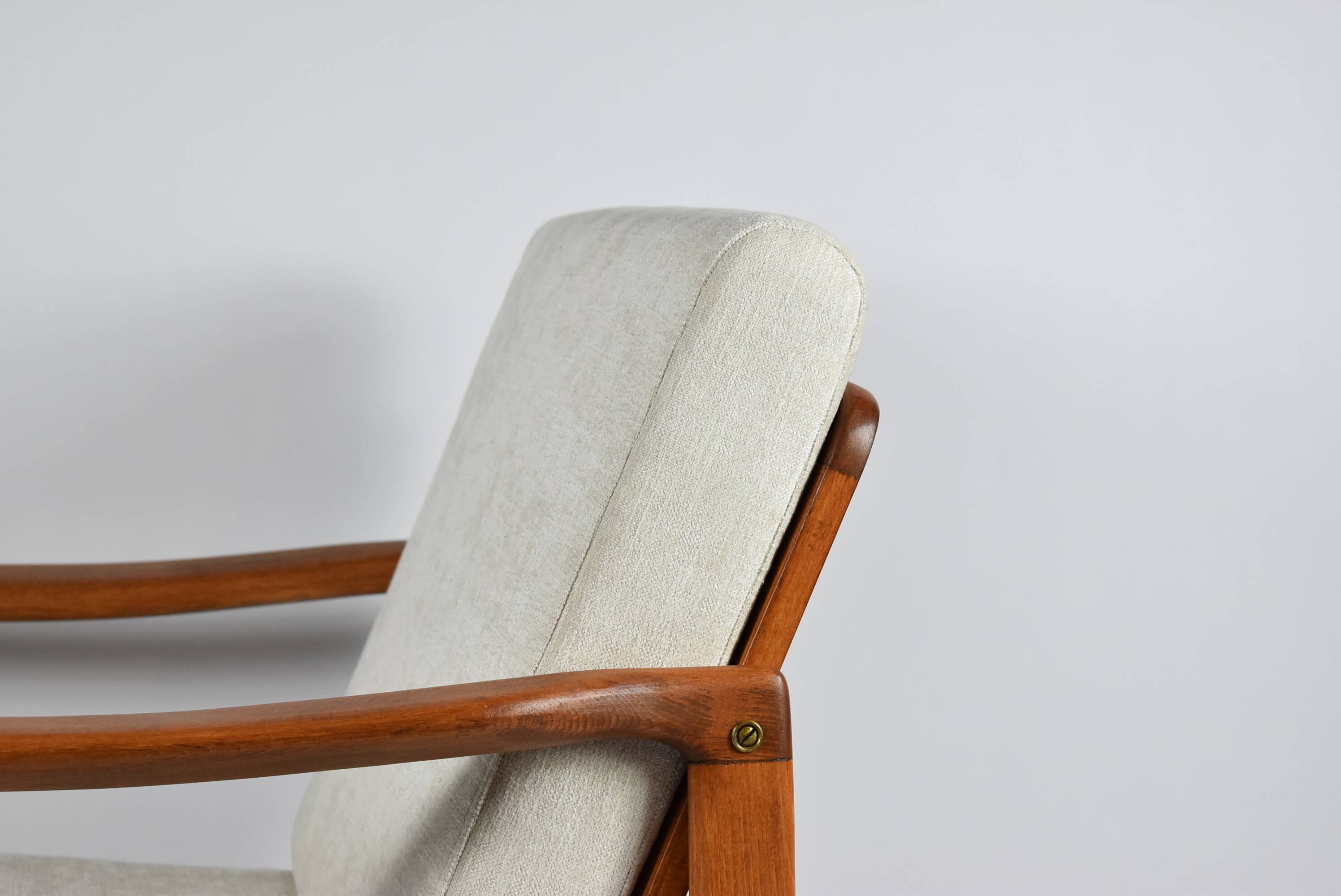 Scandinavian original armchair Baczyk, 1960s, renovation, beige, teak wood