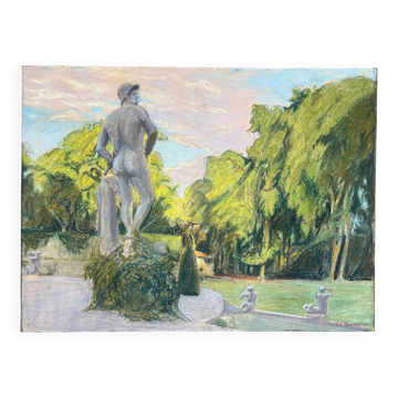 Tableau étude jardin Parc Pastel Ed. Pannetier (1884-1965)