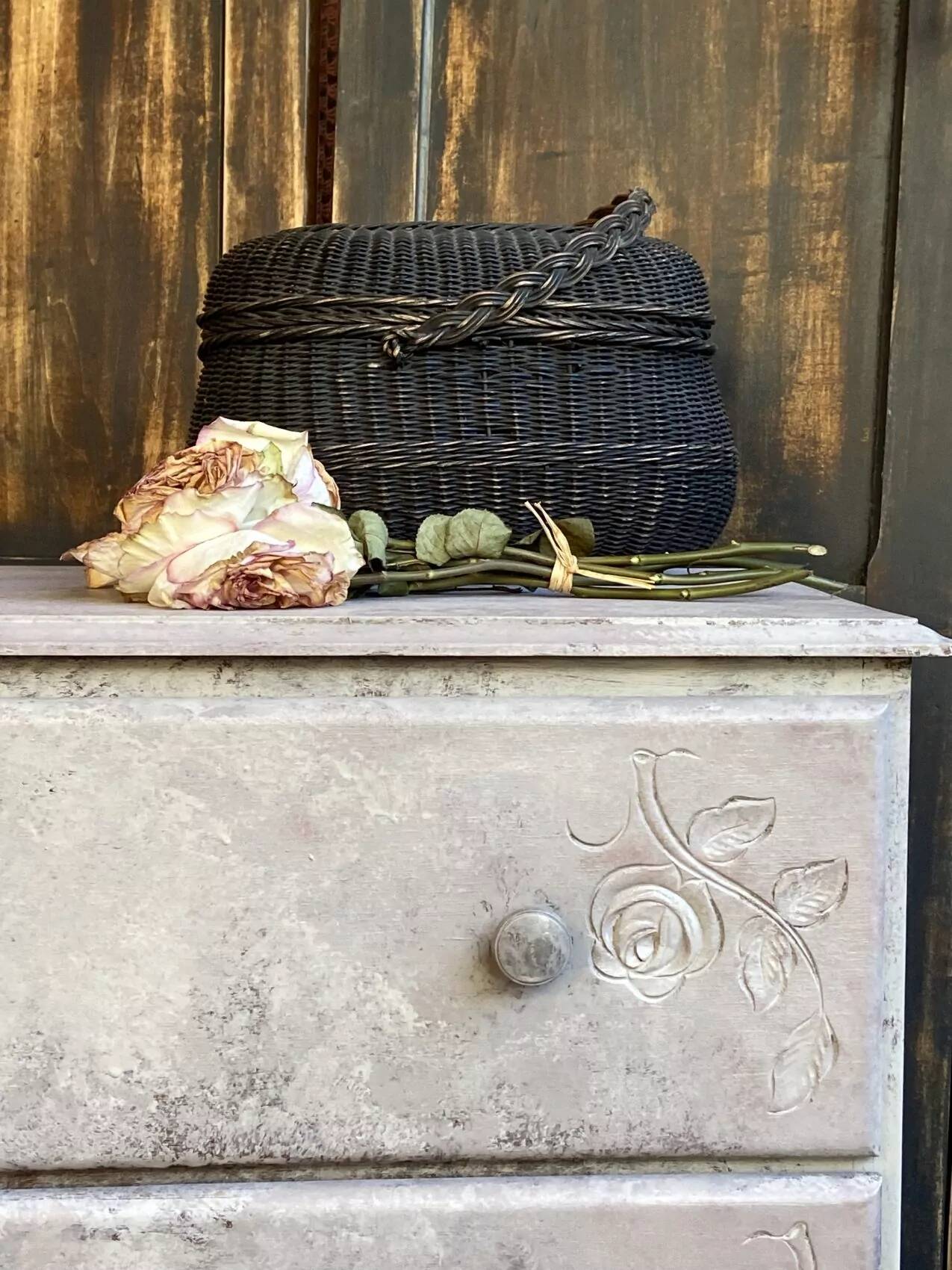 Art Deco chest of drawers in patinated beige oak – low profile