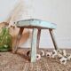 Tabouret de ferme en bois patine bleu vert