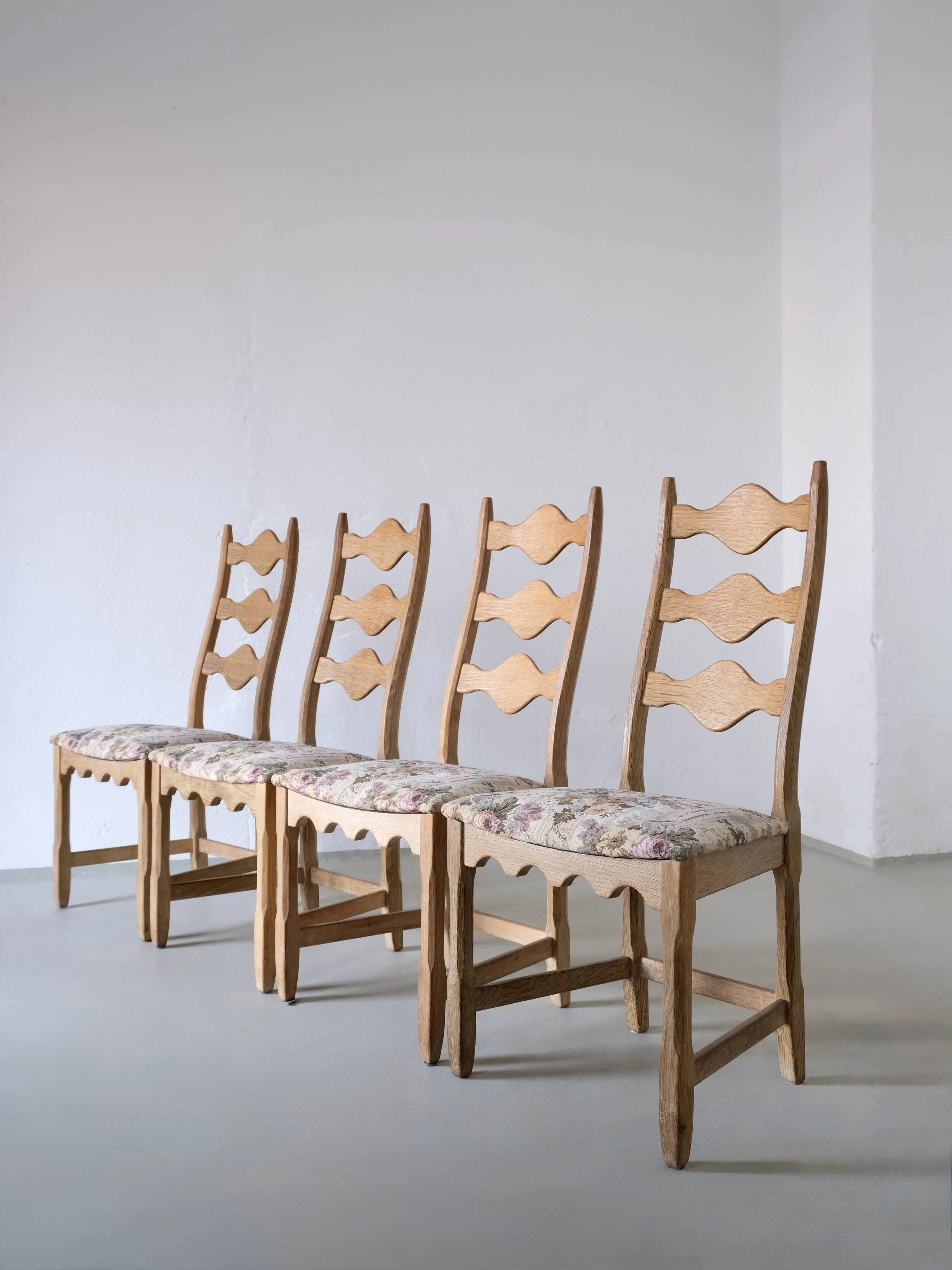 4 ladder back dining chairs by Henning Kjaernulf | Denmark | 1950s