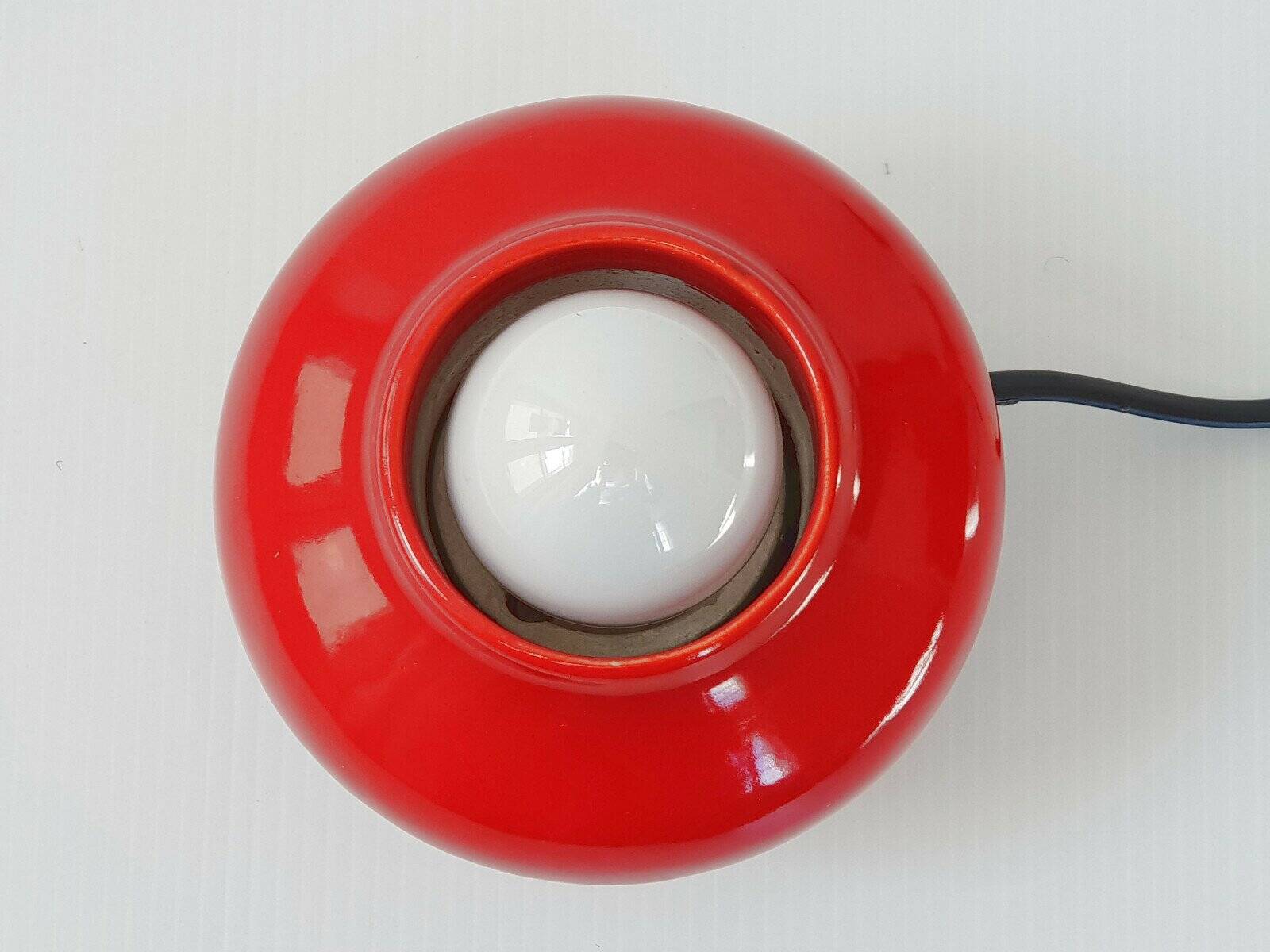 Vintage 1960 red ceramic table lamp Porcelain