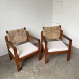 Pair of oak and straw armchairs, reconstruction style