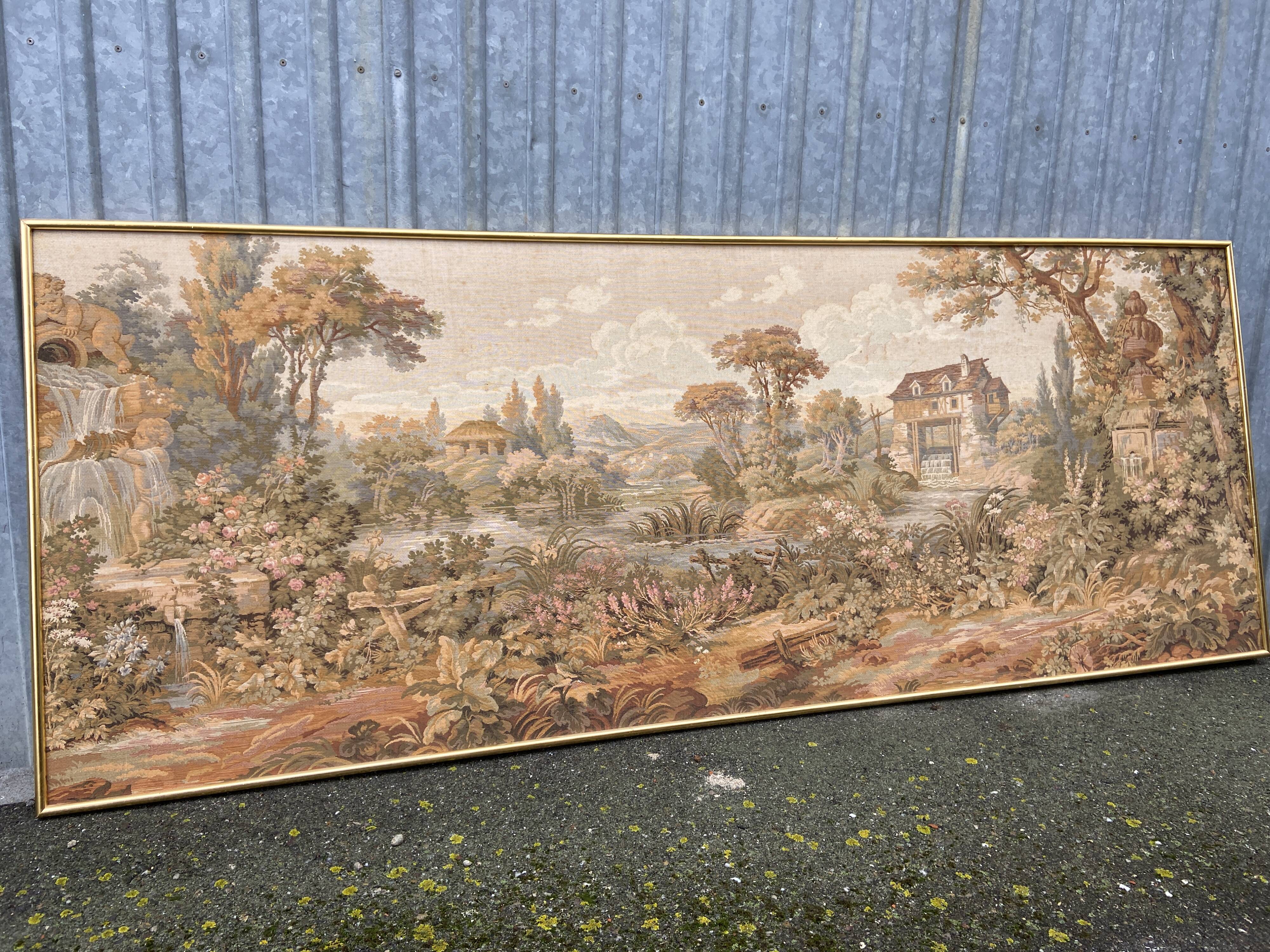 Gobelin French framed wall hanging tapestry AUBUSSON 1950