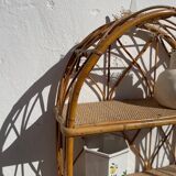 Vintage wall shelf in rattan and caning — 70s bohemian spirit