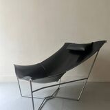 Semana design armchair in black leather and steel by D.Weeks, limited edition 1980