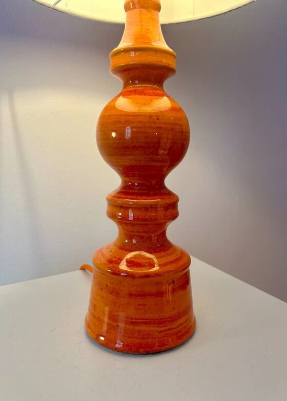 High vintage table lamp - 1970s - by Hustadt Leuchten - restored with a new shade